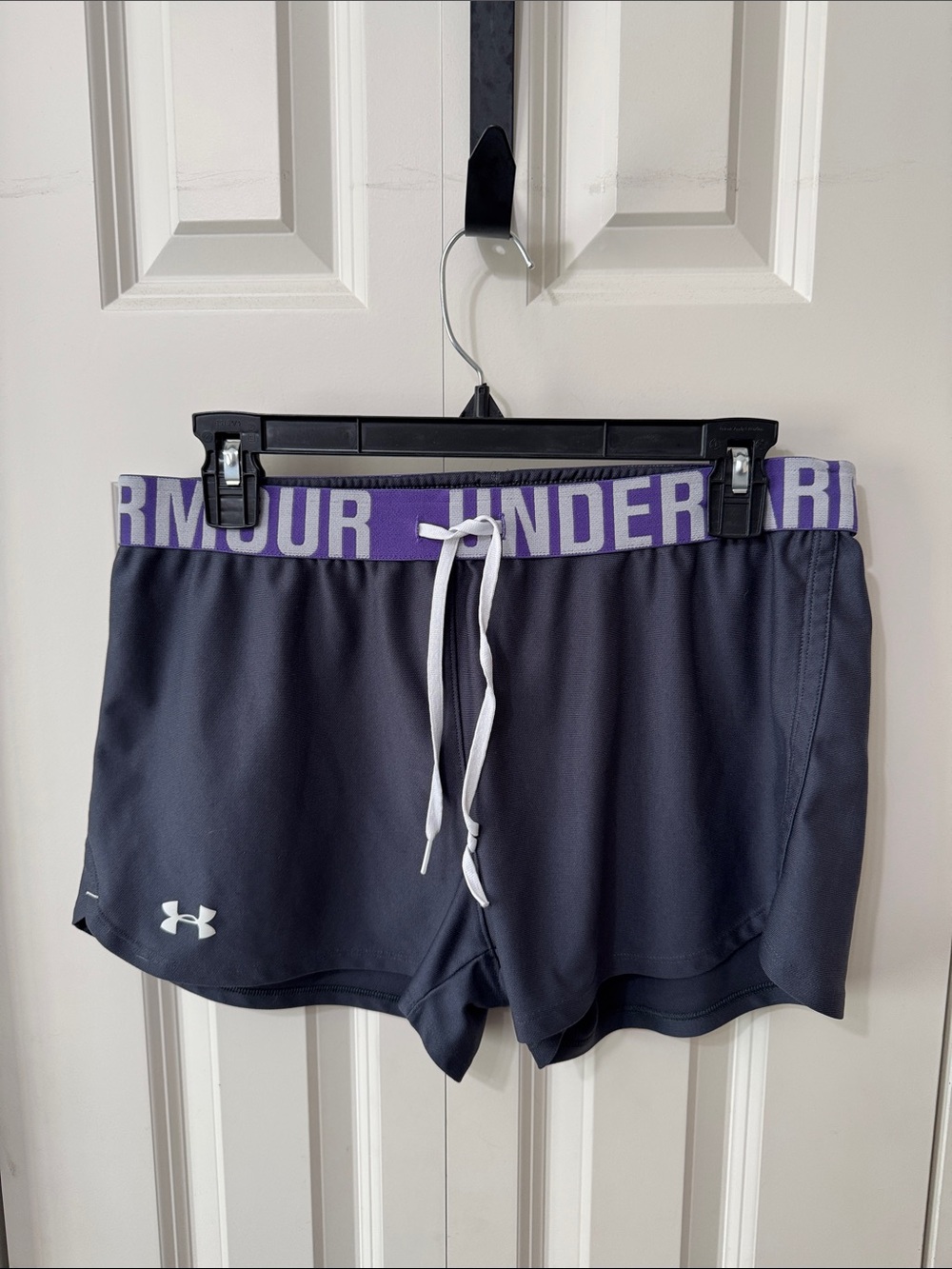 Under Armour Gray Athletic Shorts with Purple Branded Waistband